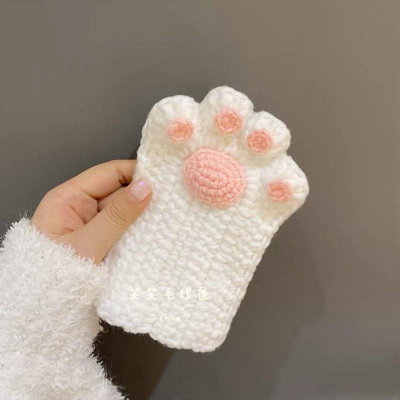 Găng Tay Đan Len Thủ Công Hình Bàn Chân Mèo Độc Đáo Cho Cặp Đôi