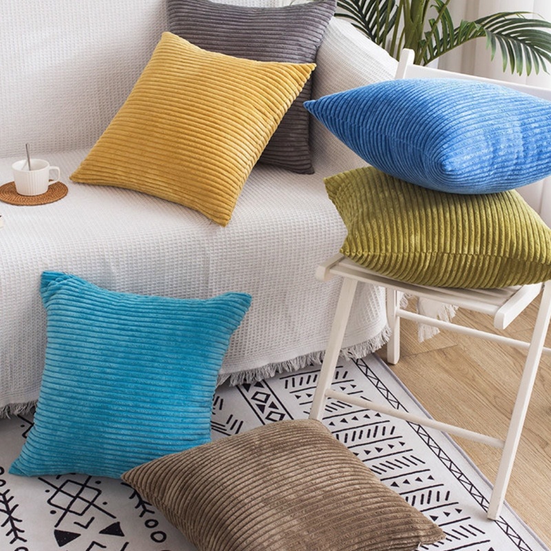 Vỏ Gối Nhung Kẻ Hình Vuông 45x45cm Trang Trí Nhà Cửa / Phòng Ngủ