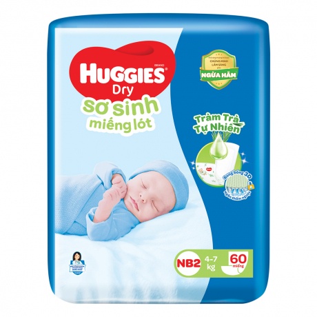 Miếng Lót Sơ Sinh Huggies Dry Newborn 2 NB2 60 Miếng Mẫu mới - HSD luôn mới