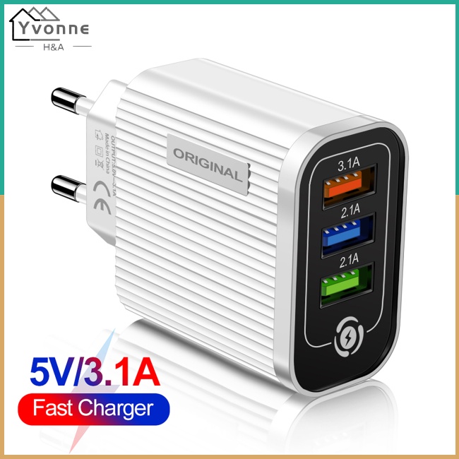 One Củ Sạc Nhanh 5V / 3A 3 Cổng Usb Có Đèn Led