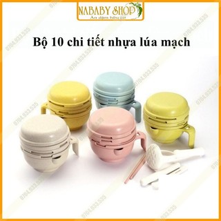 Bộ dụng cụ chế biến nghiền thức ăn NHỰA LÚA MẠCH cho bé ăn dặm kiểu nhật 10 chi tiết