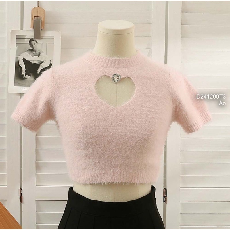 Áo len lông croptop ngực khoét trái tim hàng QC! tôn dáng transtore