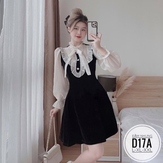 BIGSIZE Đầm nhung tay phối D17A