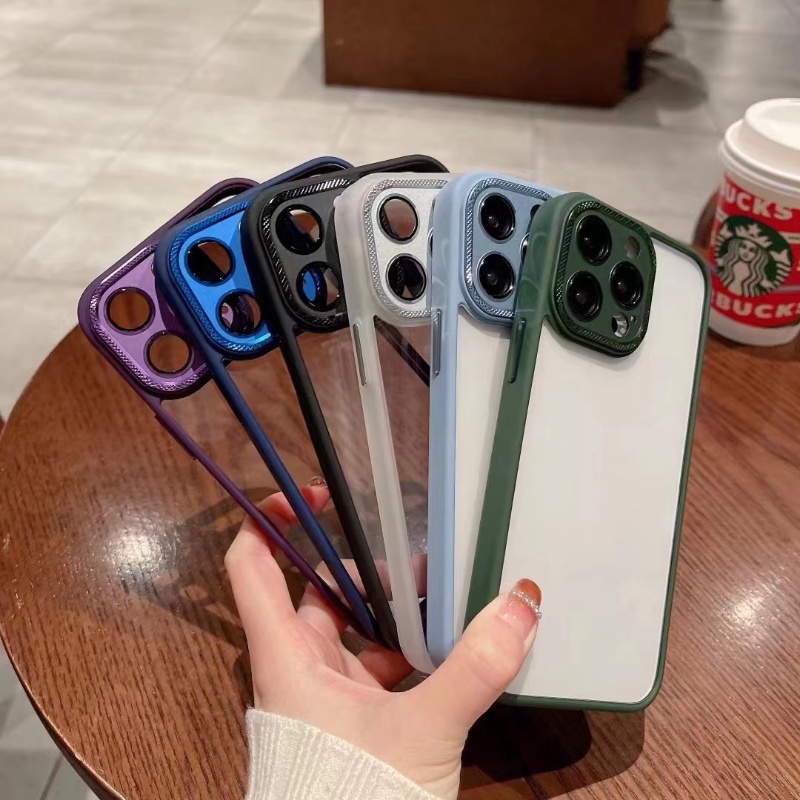 Sang Trọng Ốp Điện Thoại Cứng Viền silicon Dẻo Trong Suốt Kèm Khung Bảo Vệ camera Chống Sốc Cho iPhone 14 plus 12 13 14 Pro max