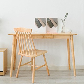 Bàn làm việc gỗ tự nhiên deskaholic - thiết kế 1 ngăn kéo, chân tròn nghiên góc