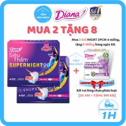 Băng vệ sinh Diana ban đêm 35cm, đêm 29cm có tặng kèm, Lốc 6gói Băng Vệ Sinh Diana ban đêm 35cm/39cm