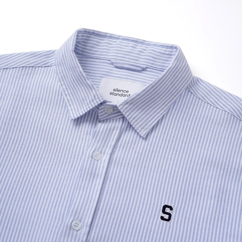 [Mã ICBFRI150 giảm 150K đơn 250K] Áo sơ mi Silencestandard Premium Oxford Shirt Logo S thêu/ kẻ xanh | BigBuy360 - bigbuy360.vn