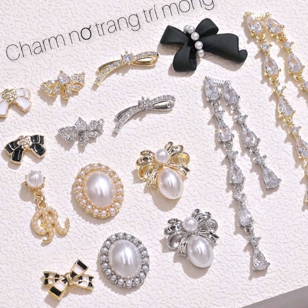 charm ngọc trắng đen trang trí móng tay