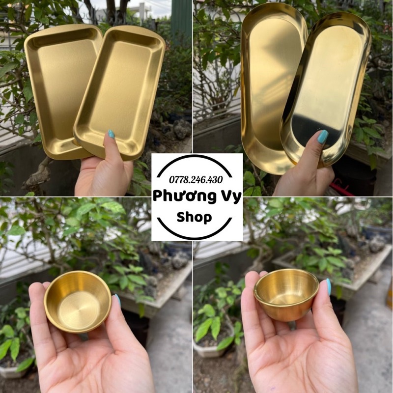 Khay chén inox mạ vàng