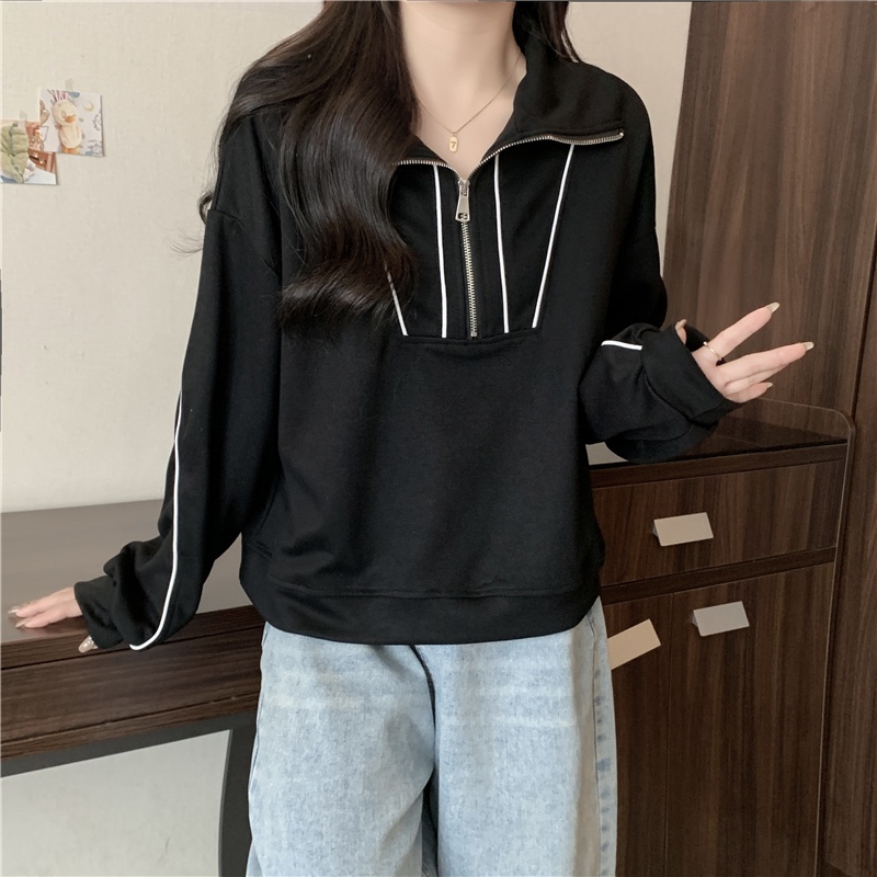 Áo Thun Polo Tay Dài Dáng Rộng Màu Sắc Tương Phản Phong Cách Hàn Quốc Thời Trang Mùa