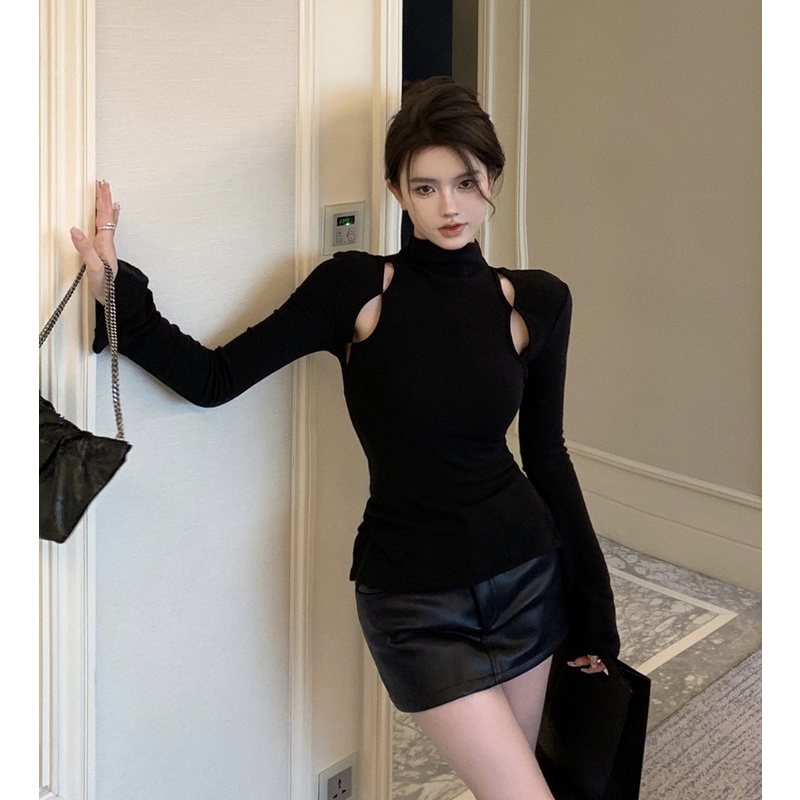 Áo Thun Tay Dài Màu Trơn Dáng Ôm Quyến Rũ Trẻ Trung Phong Cách Hàn Quốc