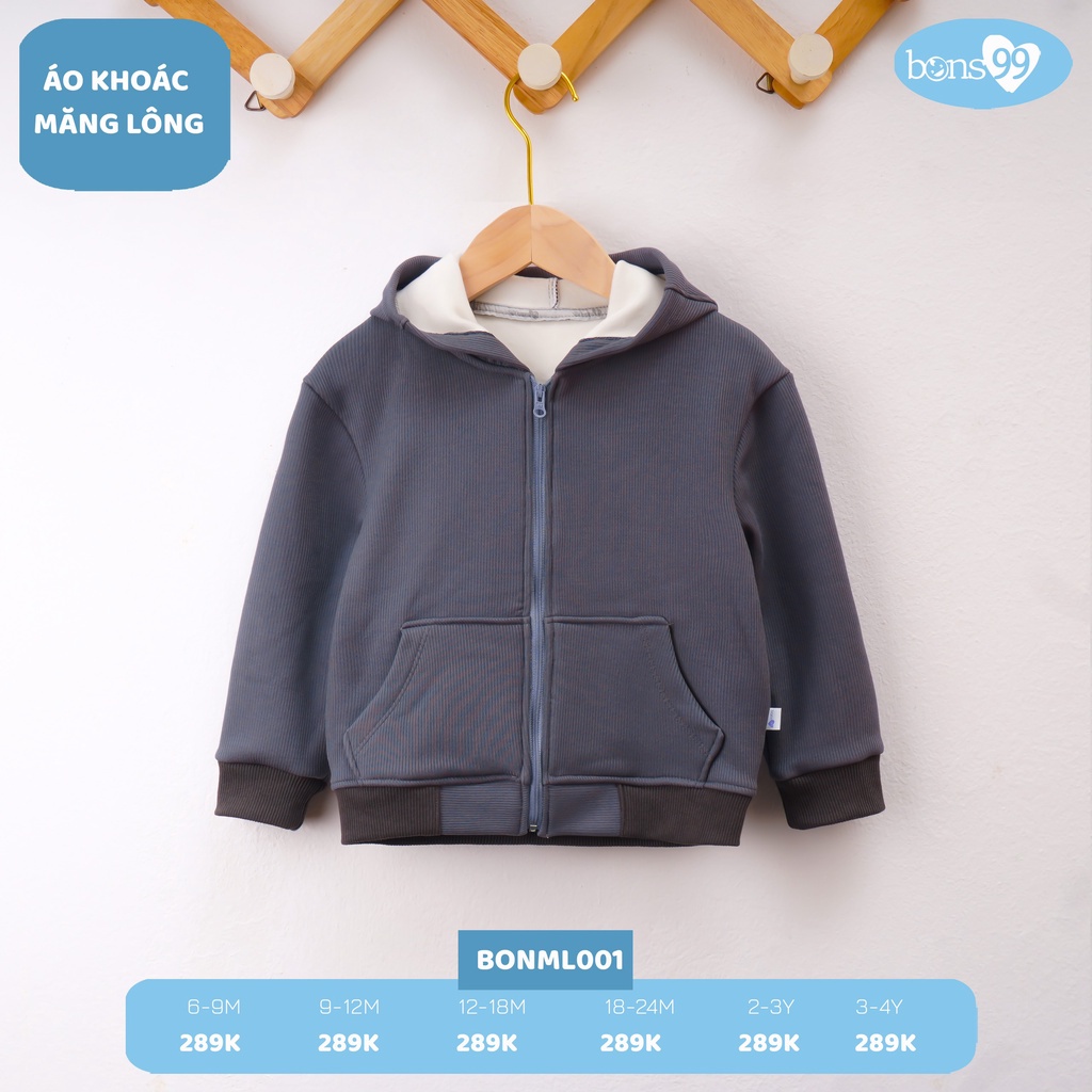 Áo khoác có mũ măng lông dày ấm cho bé BONS99
