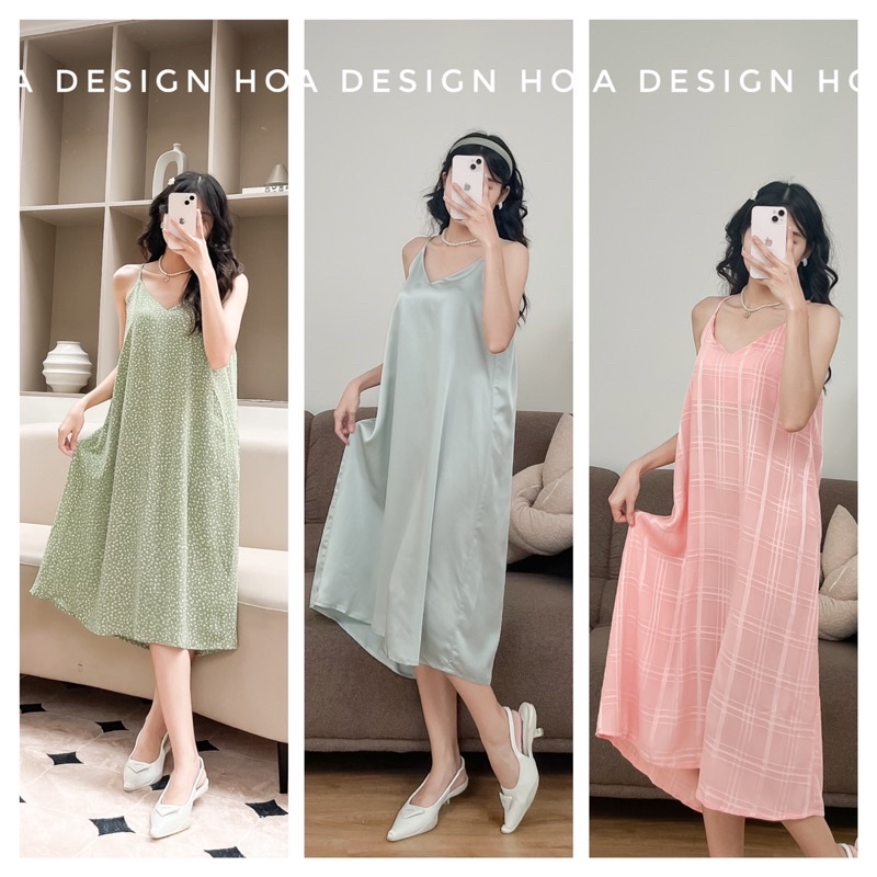 Váy ngủ hai dây xẻ sau tự điều chỉnh _Váy bận nhà nữ hở lưng_Hàng thiết kế by DeA Design House