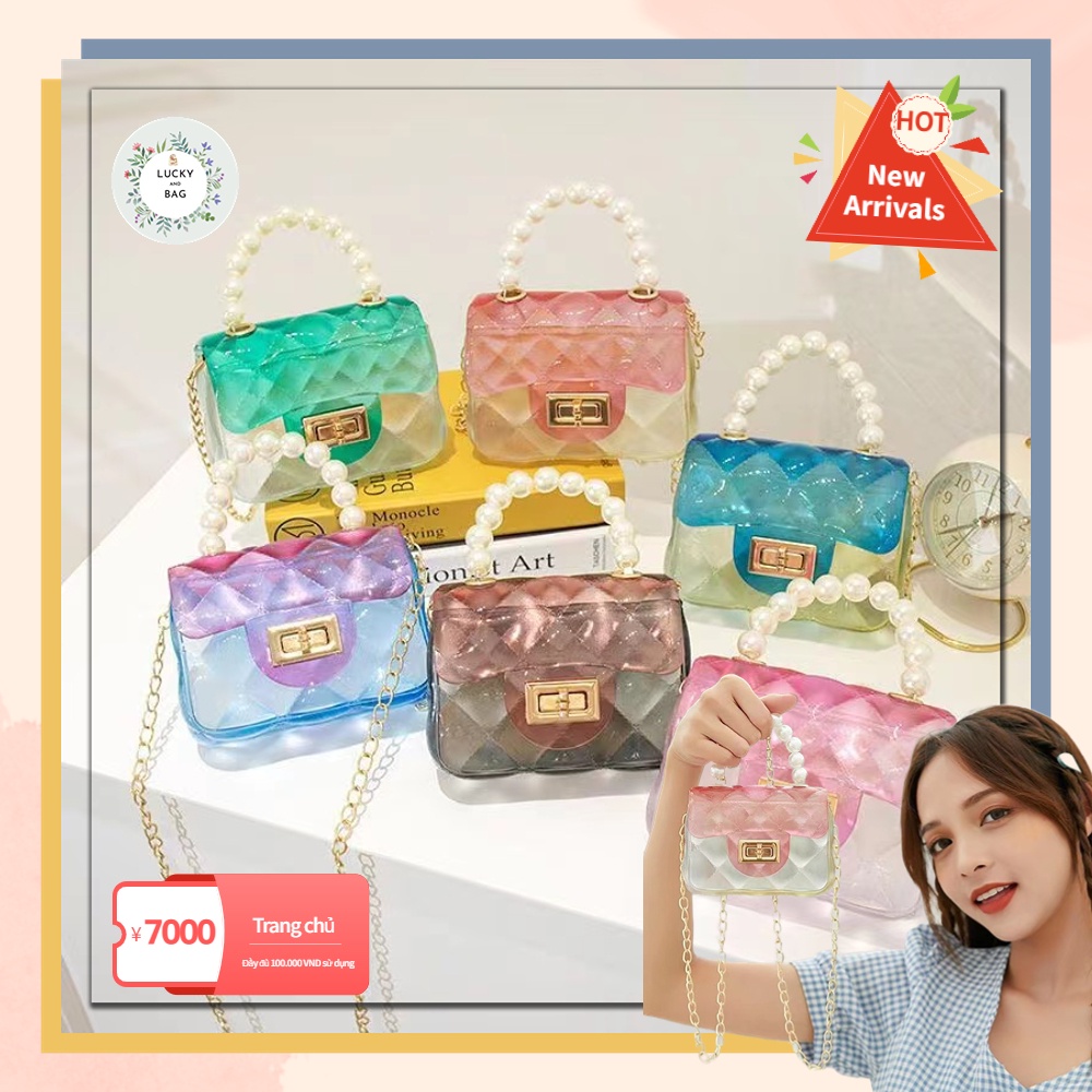 🌈lucky bag🌸Túi nữ mini kim cương trong suốt thạch túi hàn thời trang nữ túi xách sứ trong suốt ngọc trai túi đeo vai KHO SN SÀNG