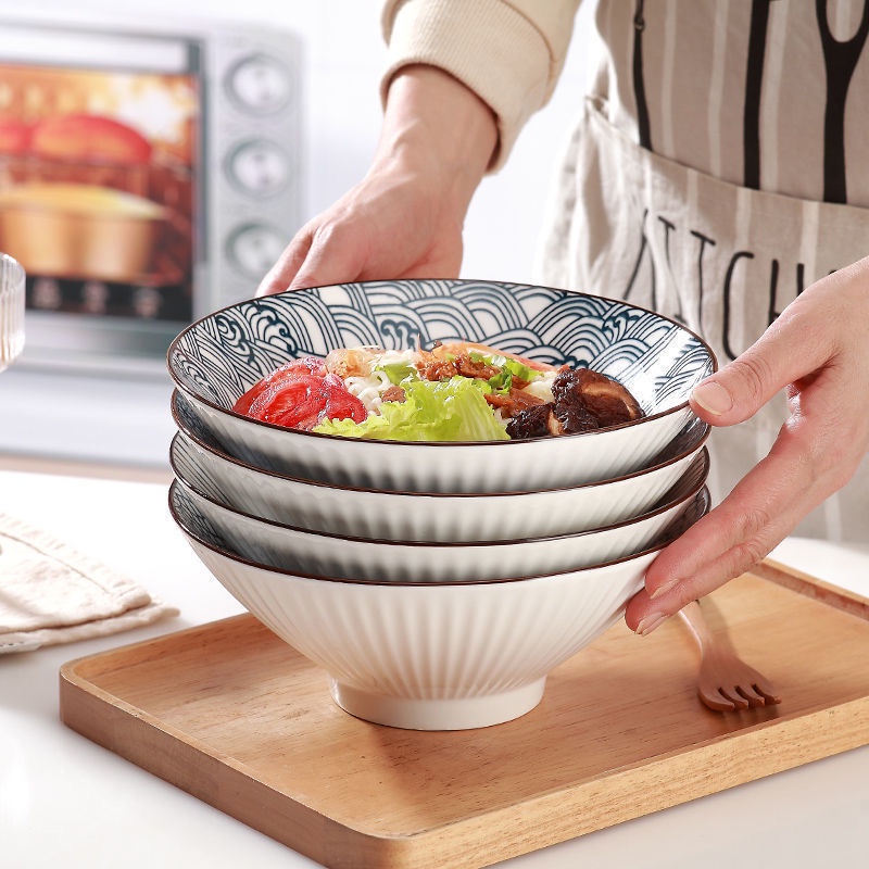 Gốm Noddle Bát Hộ Gia Đình Lớn Thịt Bò Nhật Bản Ramen Bát Lớn Súp Cay Bát Salad Mũ Tre Mì Bát / Nhật
