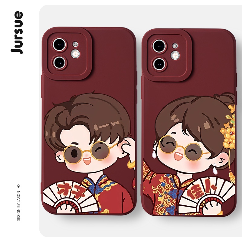 Ốp lưng JURSUE Tết hoạt hình cặp đôi dễ thương đẹp ngộ nghĩnh Cho iPhone 14 13 12 11 Pro Max SE 2020 X XR XS 8 7 ip 6S 6 Plus kute XYH1046