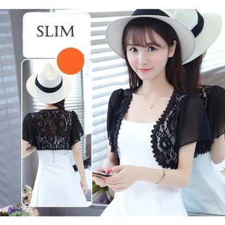 Áo Khoác Cardigan Tay Ngắn Phối Ren Lỗ Màu Trơn Thời Trang Cho Nữ