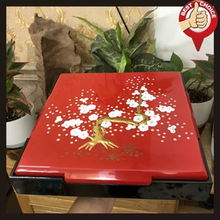 Khay mứt Tết sơn mài vẽ hoa mai nổi - khay đựng mứt sơn mài - 30x30cm - quà tặng trang trí ngày Tết