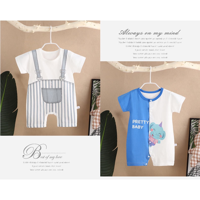 （0-12 tháng mũ miễn phí） Bộ bodysuit cho bé cộc tay chất Thun lạnh siêu mát vải Cotton mềm mịn, Bodysuit cho bé dễ thương