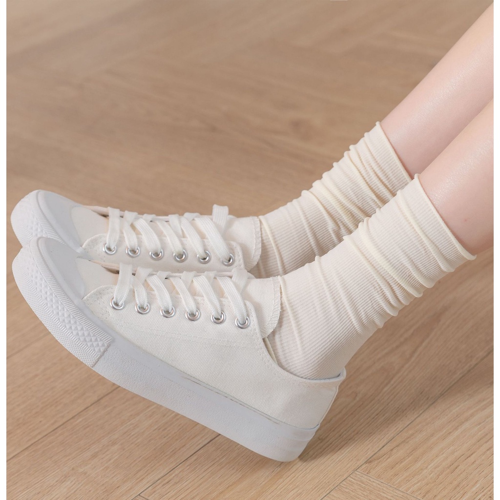 1 Đôi Tất Cotton Dệt Kim Dài Màu Đen / Hồng Phong Cách Nhật Hàn Cho Nữ