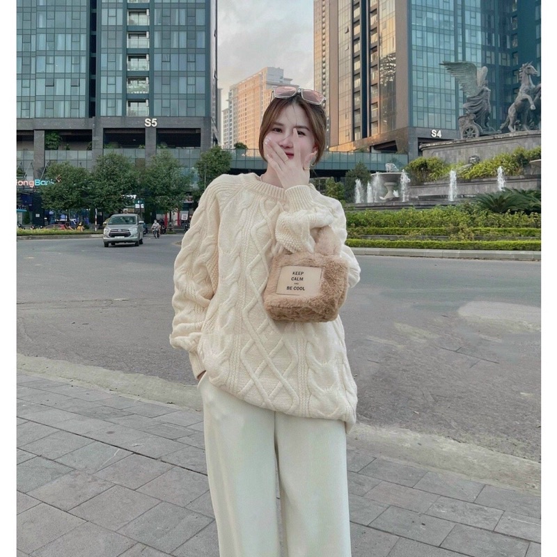 Áo len vặn thừng cổ tròn- áo len thừng 3 màu hit hot freesize siêu dày -H203