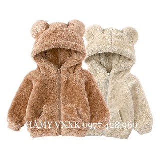 Áo lông cừu cho bé có túi có mũ xịn xò, áo khoác lông xuất dư trẻ em
