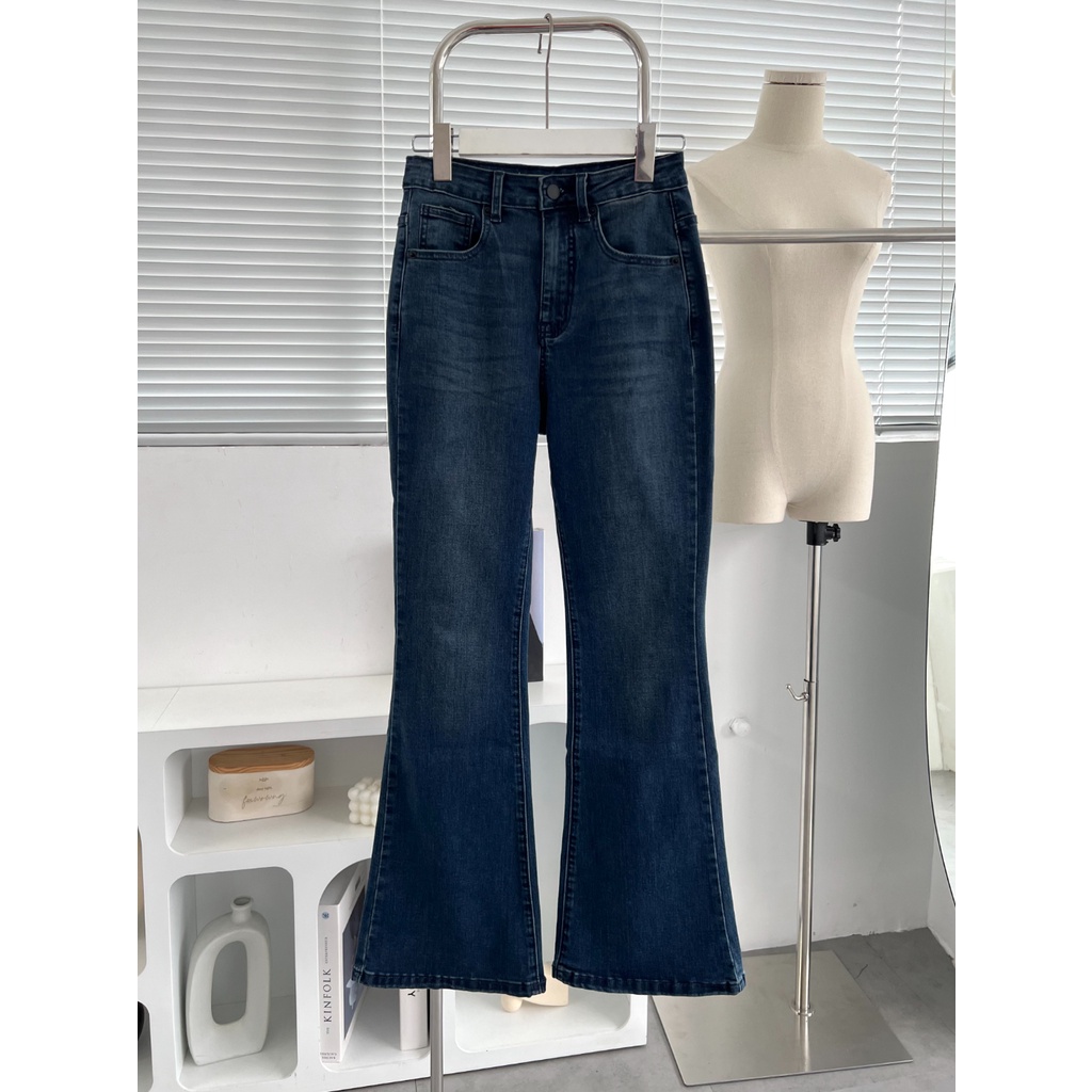 QUẦN JEANS DÀI ỐNG LOE MÀU XANH RÊU