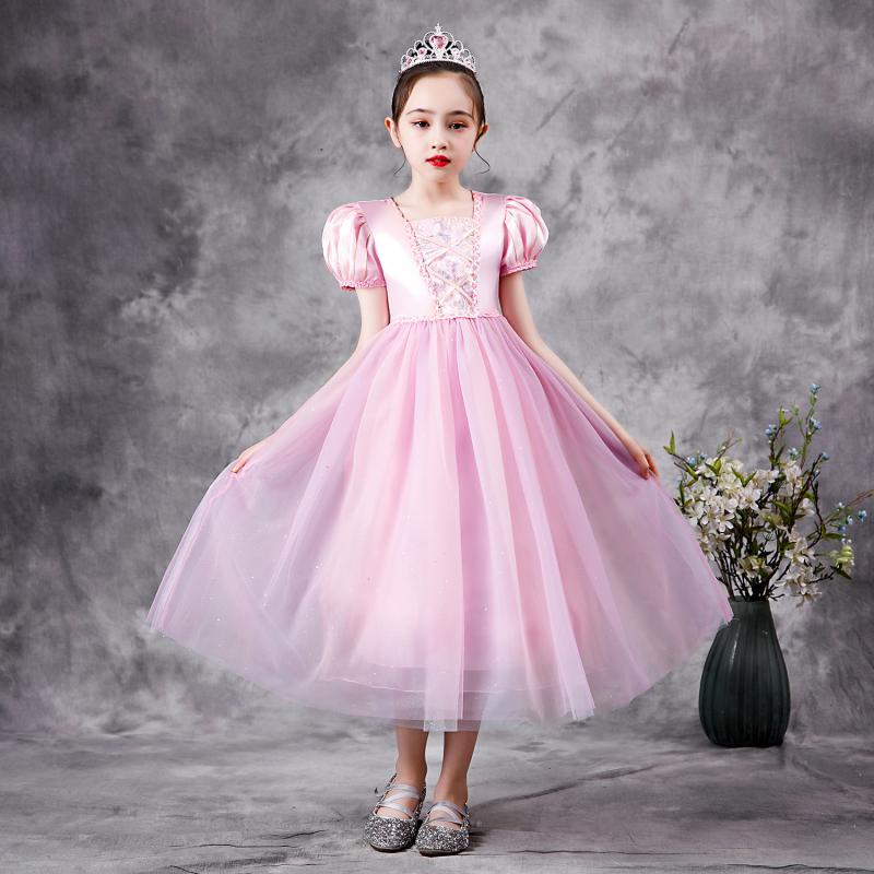 Bộ Đầm Công Chúa Sophia Rapunzel Vải Lưới Đính Kim Sa Kèm Găng Tay Vương Miện Toàn Diện Làm Quà Tặng Sinh Nhật Cho Bé Gái