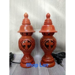 Đèn thờ gỗ chàm thập giá - đèn đứng - 20cm ( kèm bóng đèn).