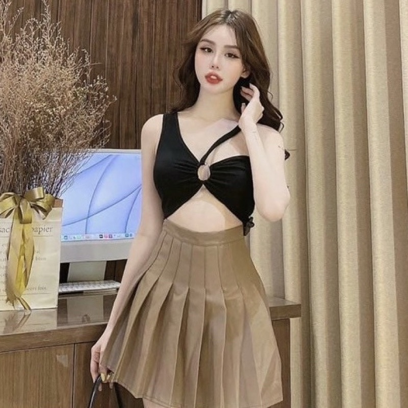 Áo croptop khoen ngực kiểu lệch vai ôm body