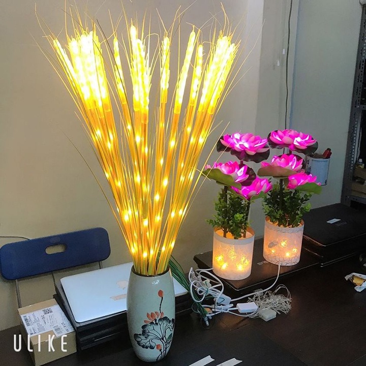 Bó 15 đèn led bông lúa vàng trang trí tết ban thờ gia tiên, thần tài, nhà cửa hàng loại đẹp 12 hạt 2023
