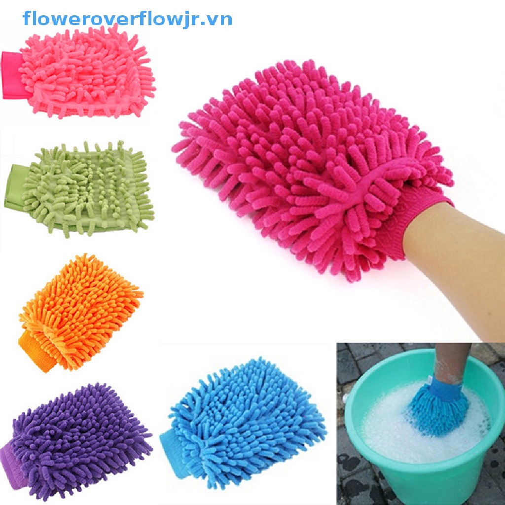 Găng Tay Rửa Xe Bằng Sợi Microfiber Chenille Mềm Mại Siêu Mịn 2 Trong 1 Không Trầy Xước