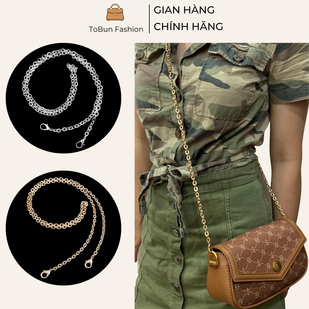 Dây túi xách thay thế, dây xích túi xách Tobun Fashion khoá tôm hùm chiều dài 20cm, 100cm và 120cm