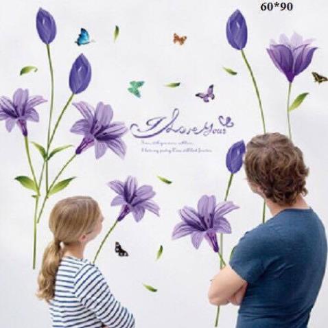 Decal dán tường Hoa ly tím 01