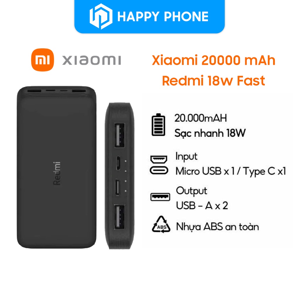 Pin Sạc Dự Phòng (Power Bank) Xiaomi 20000mah Redmi 18w Fast - Chính Hãng