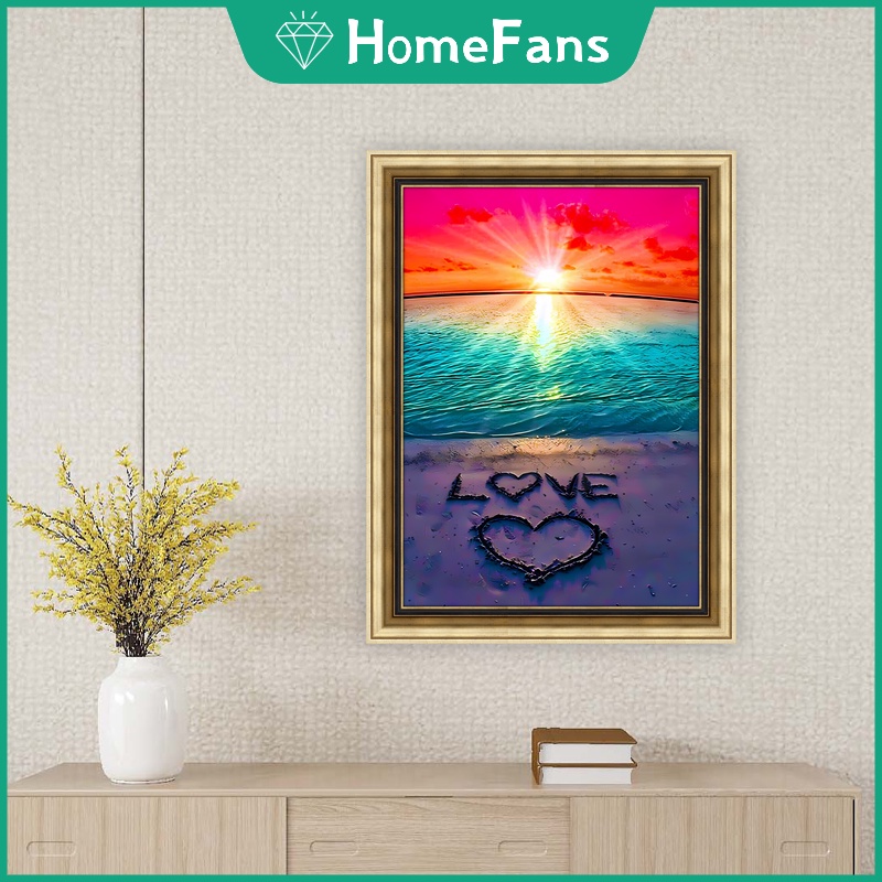 Bộ Tranh Đính Đá 5D Tự Làm 30x40cm Hình Phong Cảnh Bãi Biển Trang Trí Nhà Cửa