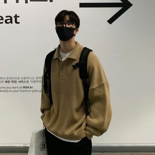 Áo Sweater Dệt Kim Tay Dài Cổ Polo Dáng Rộng Màu Sắc Đơn Giản Phong Cách Hàn Quốc Thời Trang Thu Đông Cho Nam