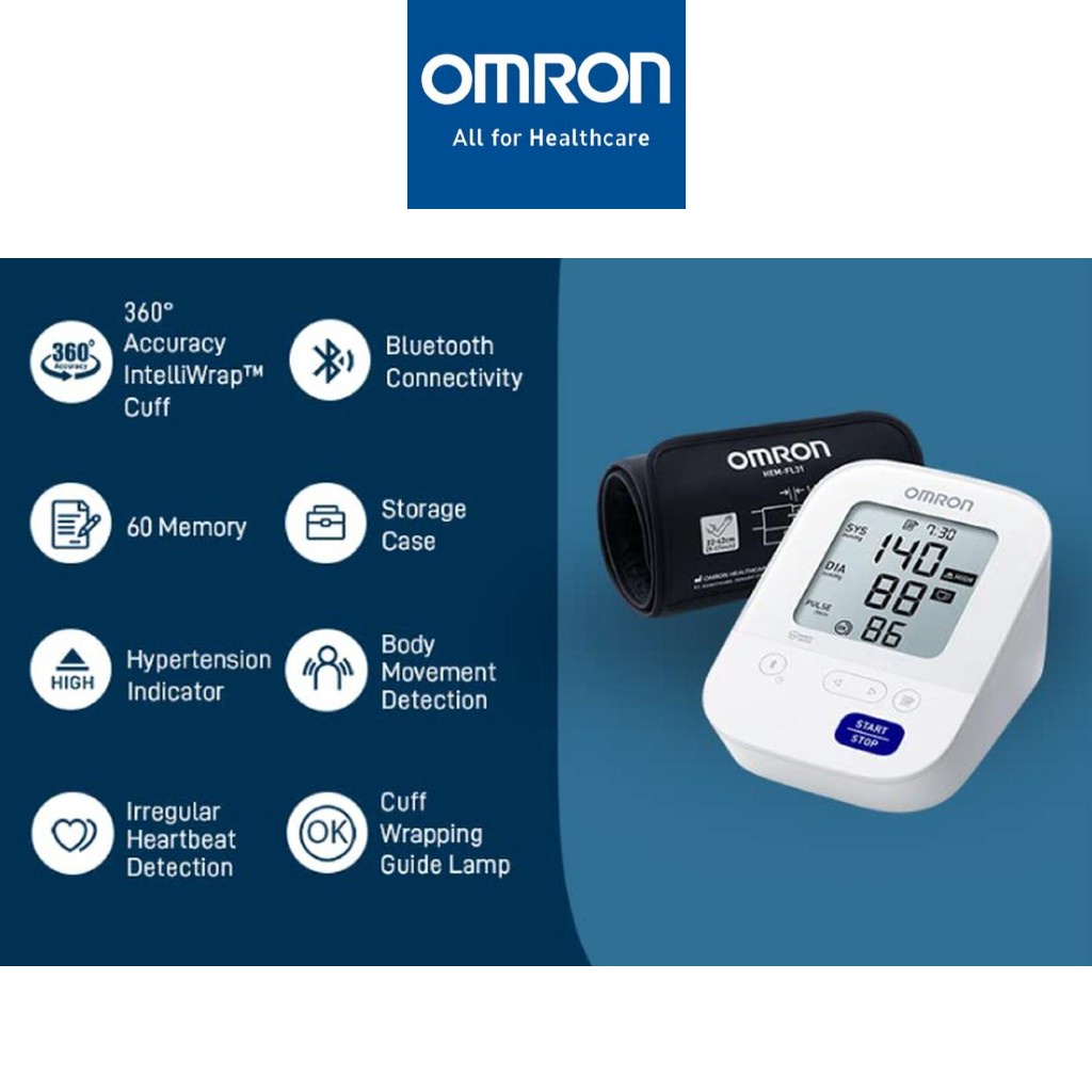 Máy đo huyết áp bắp tay tự động OMRON HEM-7156T "kết nối Bluetooth" vòng bít xoay 360 độ ôm sát chính hãng