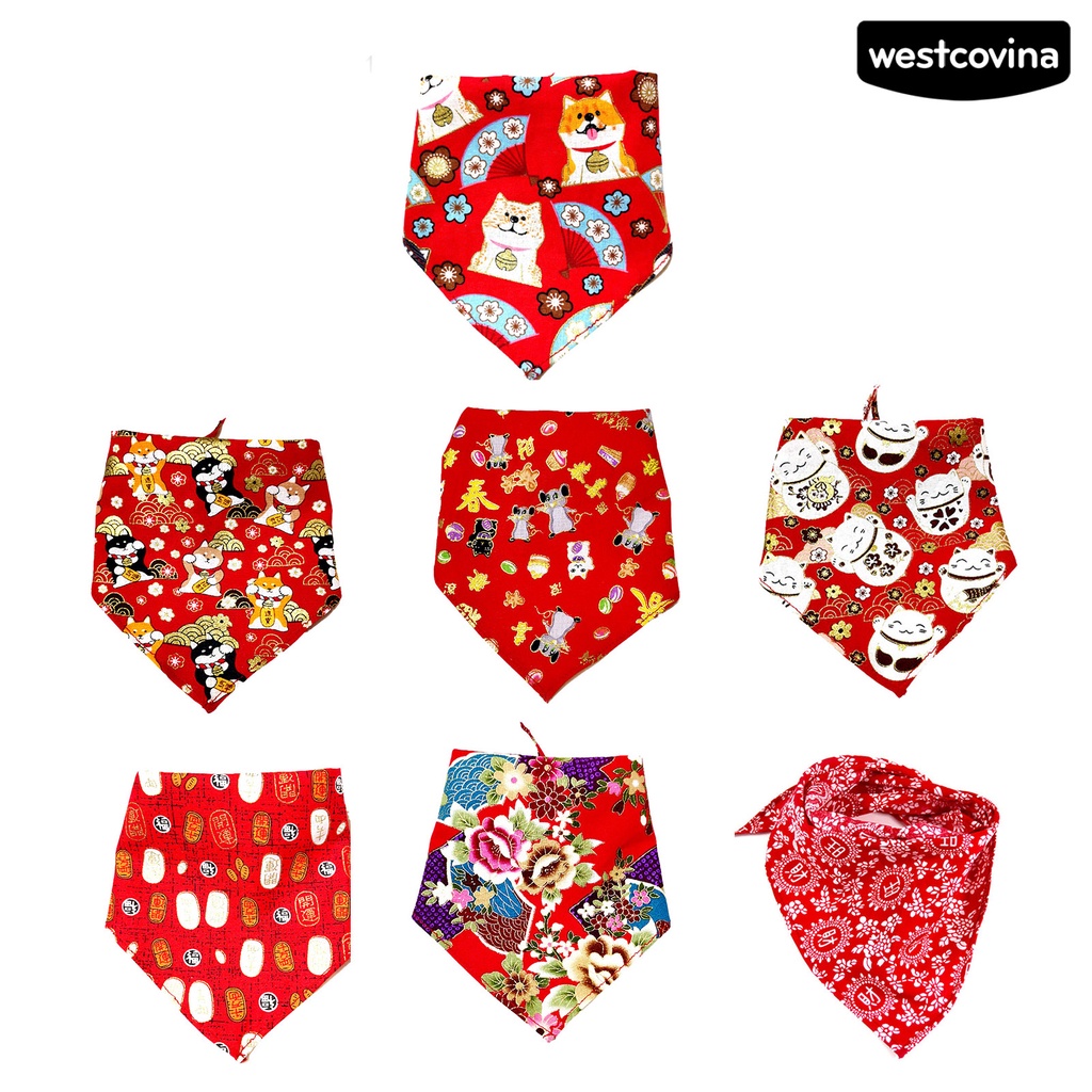 [COD]♘Yếm Đeo Cổ Hình Tam Giác In Họa Tiết Mừng Năm Mới Có Thể Điều Chỉnh Cho Thú Cưng