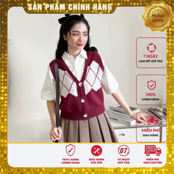 Áo len gile sượt nách nữ VMSTYLE kẻ ô cài nút trang điểm thu đông - ALU00109