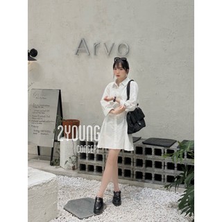 Đầm sơ mi trắng chít eo d1074