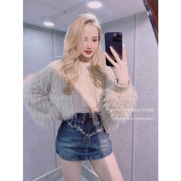 Áo len Sweater Tay Dài Phối Lông Ấm Áp Thời Trang Phương Tây 2023
