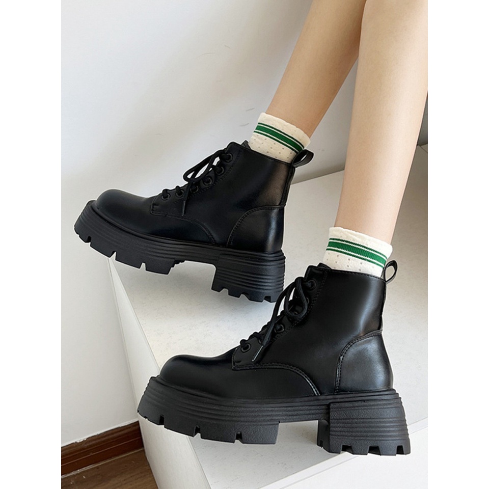 Bốt Nữ ĐÔ THUYỀN màu đen/nâu/trắng buộc dây kéo khóa hot xinh đẹp đế cao 6p thời trang cá tính mới  - GIÀY UMI