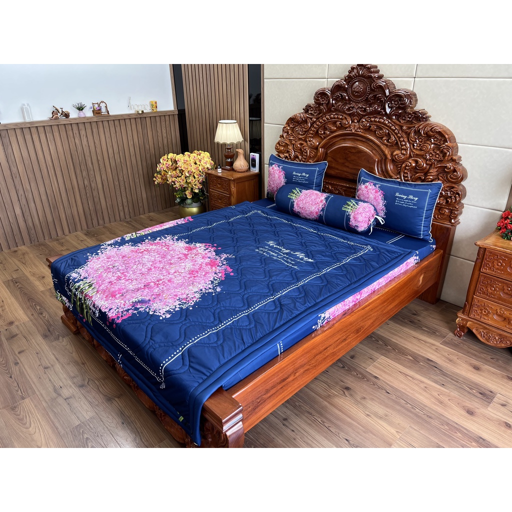 Bộ ga gối thun mát lạnh 5D cao cấp mẫu hoa tú cầu có 2 màu