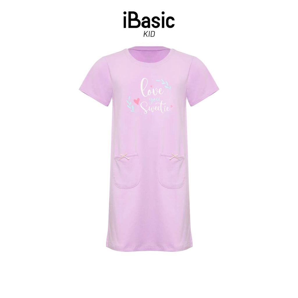 Đầm mặc nhà bé gái tay ngắn thun cotton in hoạ tiết iBasic HOMG007