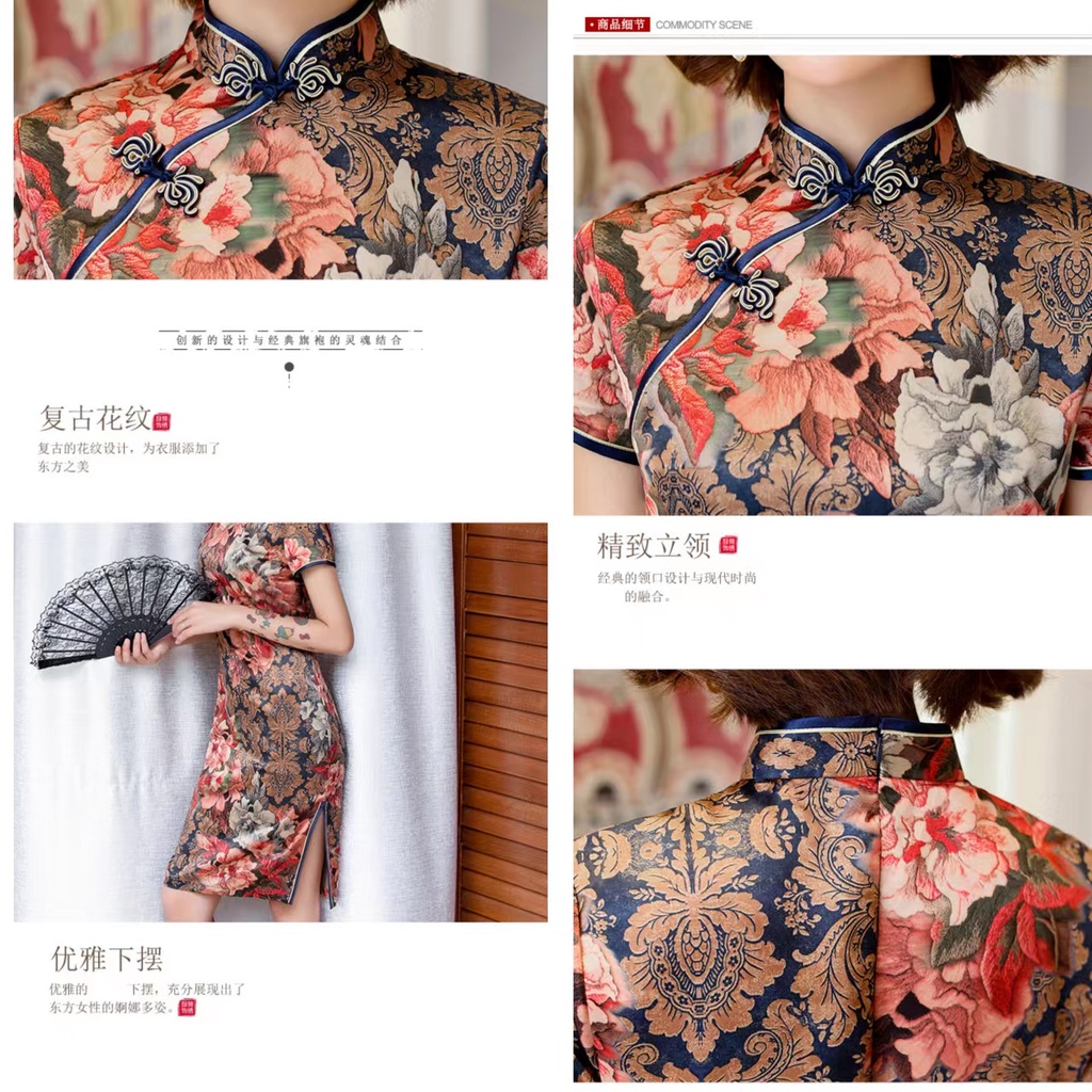 Sườn Xám Cách Tân Chất Liệu Satin Cao Cấp Thời Trang Theo Phong Cách Trung Hoa