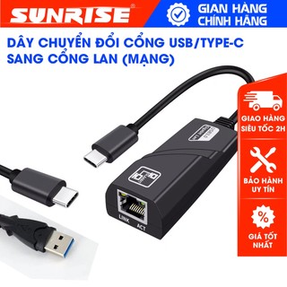 Cáp chuyển đổi usb 3.0, type c ra cổng mạng lan, hub usb kết nối mạng lan rj45 tốc độ cao - sunrise