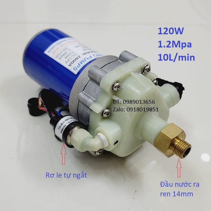 Máy bơm áp lực cao 12V2800 kiểu đầu tròn, phun thuốc, rửa xe,tự mồi tự ngắt