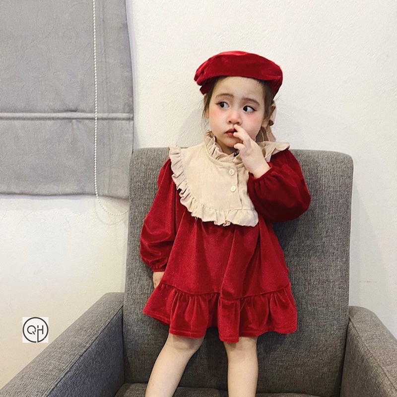 Váy nhung bé kèm mũ