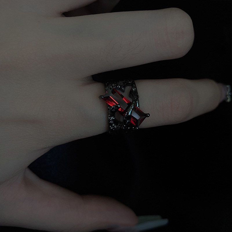 Nhẫn Hở Đính Đá Ruby Phong Cách Retro Cá Tính